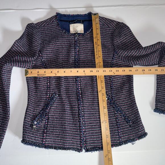 Rebecca Taylor fringe tweed zip jacket navy pink boucle work blazer - Picture 9 of 11
